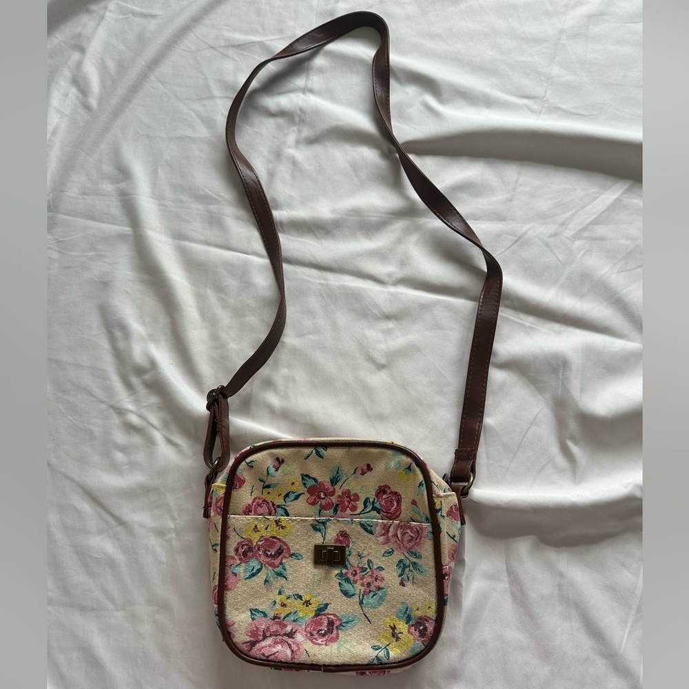 Floral Crossbody Bag with Sequence Front Pocket